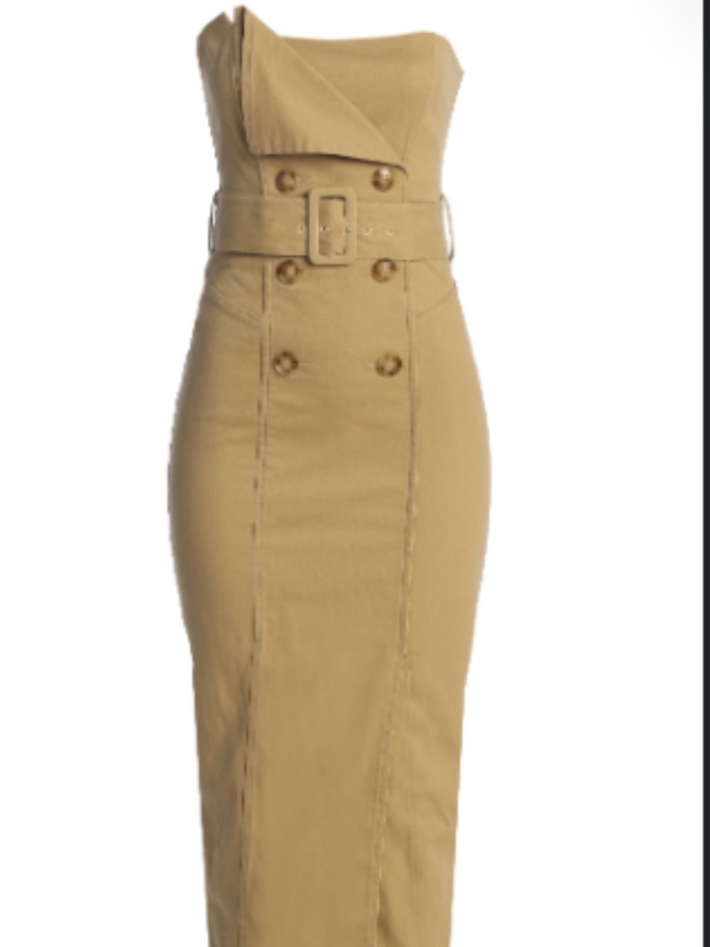 Jluxlabel Tailored Beige Khaki Belted Pencil Dress